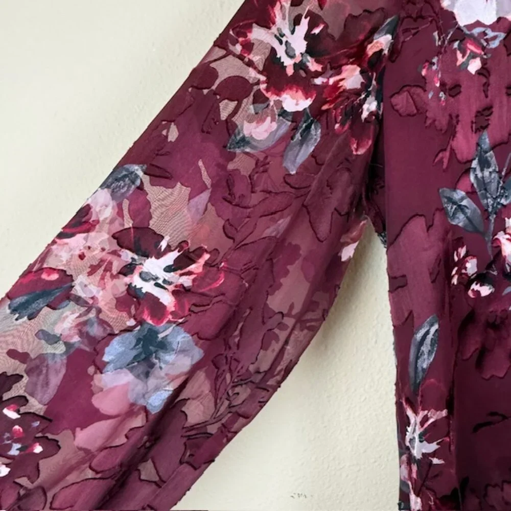White House Black Market Blouse Women 16 Silk Blend Burgundy Long Sleeve - Picture 8 of 16